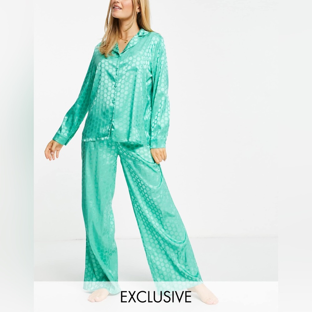 Green Satin Pajama Set